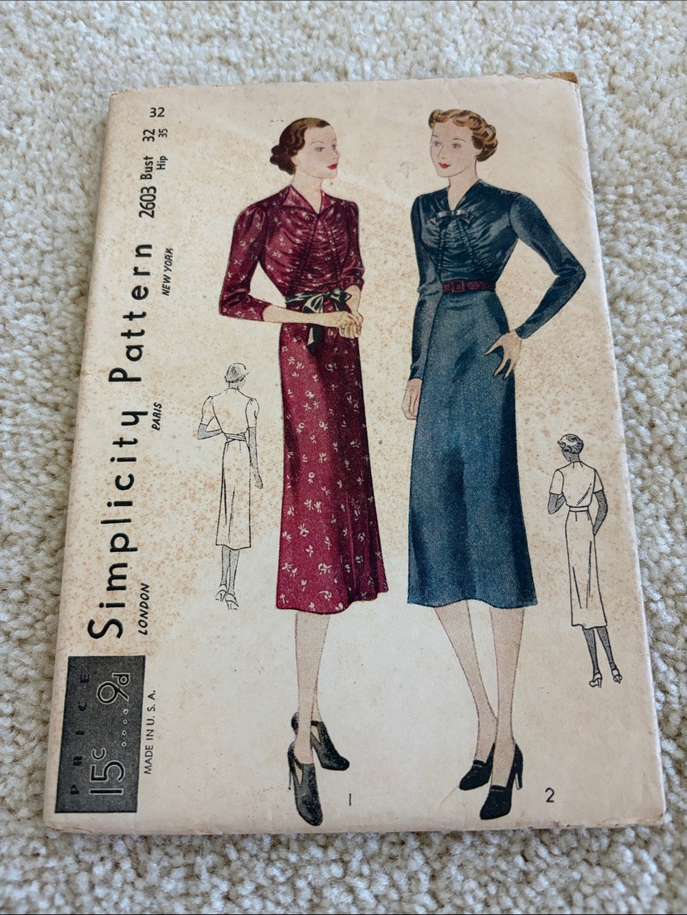 Simplicity vintage Long Sleeve Women's Dress Pattern, 32- inch bust